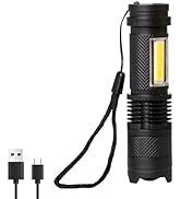 LQWELL Torch LED USB C Rechargeable, Super Bright Zoomable Tactical Flashlight with 5 Light Mode...