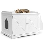 GYMAX Wooden Cat Litter Box Enclosure, Cat House Hidden Washroom Toilet with Top Opening, Removab...