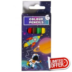 Anila's Themed Mini Colouring Pencils Stickers for Party Bag Fillers & Favours for Kids - 50 Boxes of 6 Space Pencils & 50 Individual Space Stickers.
