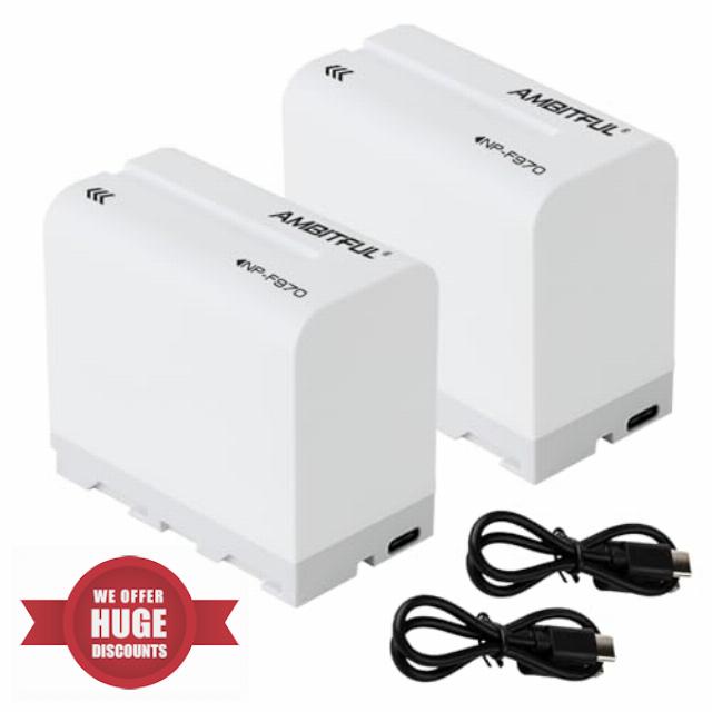 AMBITFUL NP-F970 Batteries 2 Pack 6600 mAh with Type-C Charging Cable for Sony NP F750