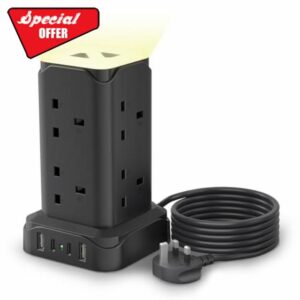 Tower Extension Lead with USB C Solts and LED Night Light