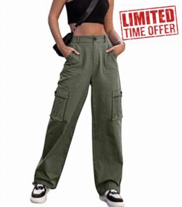 Breampot Womens Cargo Trousers High Waist Hiking Walking Combat Pants Casual Work Bottoms Outdoor Streetwea