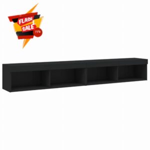idaXL TV Cabinets 2 pcs Set in Black Engineered Wood with LED Lights