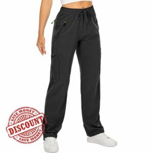 mosingle Women's Walking Trousers Outdoor Hiking Cargo Pants Lightweight Quick Dry Water Resistant Travel Safari Work Trousers Zipper Pockets