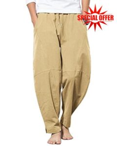 YAOBAOLE Men's Linen Trousers Casual Men's Baggy Trousers Men Yoga Pants with Pocke