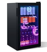 HCK 48L Mini Fridge with Glass Door, Quiet 39dB, Cyberpunk Beer Fridge with Modern LED Lighting, ...