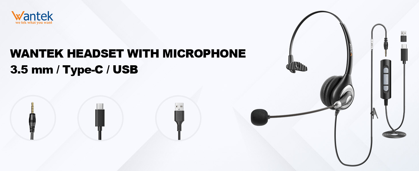 USB Headset with Microphone for PC Wired Headphones