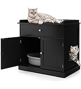 GYMAX Wooden Cat Litter Box Enclosure, Hidden Kitty Washroom Storage Cabinet Nightstand Side Tabl...