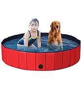GYMAX Dog Paddling Pool, Foldable Pet Bath Tub with Rotatable Drain Valve and Anti-slip Bottom, O...