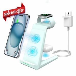 Wireless Charger 3 in 1 - ADADPU 15W Fast Charging Station for Apple iWatch Series 9/8/7/6/SE/5/4/3/2 Charger Stand for Multiple Devices iPhone 15/14/13/12/11 Pro Max/XS/XR/X/8 Airpods Pro