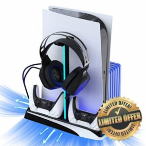 Redlution Multi Function Charger Tower Compatible with both PS5 Disc and PS5 Digital Edition Consoles Efficient Cooling