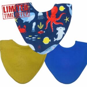 Bibbilyboo - Waterproof Baby Dribble Bib - 3 pack | 0-2Y | Absorbent Core + Waterproof Backing | Award Winning Teething Bibs (Sea Theme)