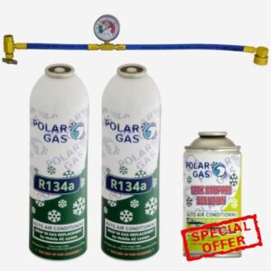 2GC1MA Car AC Aircon Air Con Large Top Up + Leak Stopper Sealer Refill Regas DIY Kit 584gr X2 +30ML Leak Seale