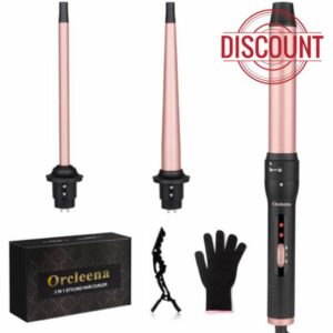 Curling Wand 3 in 1 Mermaid Hair Curler Ceramic Curling Tongs Iron Set for Long Thick Thin Hair Interchangeable Barrels Beach Waves Styling Tools with Glove (Rose Gold)