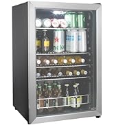 HCK 115L Wine Cooler with Glass Door 48 Bottles, Freestanding Undercounter Fridge, Quiet Wine Fri...