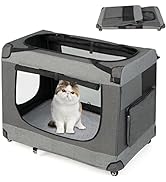 GYMAX Dog Carrier Crate, Foldable Large Cat Cage Puppy Kennels with Removable Cushion and Carryin...