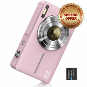 Digital Camera 1080P FHD Compact Camera 44MP Camera 16X Digital Zoom Simple Vlogging Camera Portable Digital Camera for Teen Students Seniors Beginner (Pink)