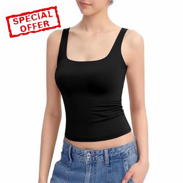 Womens Square Neck Tank Top Sleeveless Double Lined Basic Cropped Tank Tops Knit Ribbed Tank