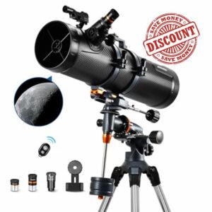 Telescope 130EQ Newtonian Reflector Telescopes for Adults Professional Telescopes for Astronomy Beginners Comes with 2 Plossl Eyepieces and Bluetooth Controller Phone Adapter and Finderscope