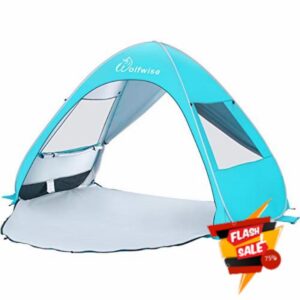 WolfWise UPF 50+ Easy Pop Up Beach Sun Shelter Tent Portable Baby Canopy Quick Instant Automatic Sport Umbrella Sun Shade Blue Medium