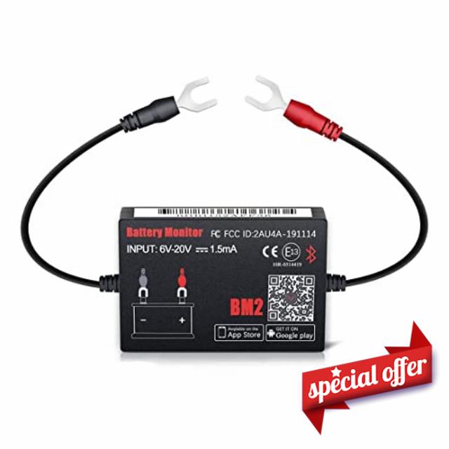 Feriany Bluetooth BM2 12V Battery Monitor Car Battery Analyzer Test Battery Diagnostic Tool for Android IOS Phone