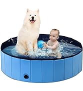 GYMAX Dog Paddling Pool, Foldable Pet Bath Tub with Rotatable Drain Valve and Anti-slip Bottom, O...