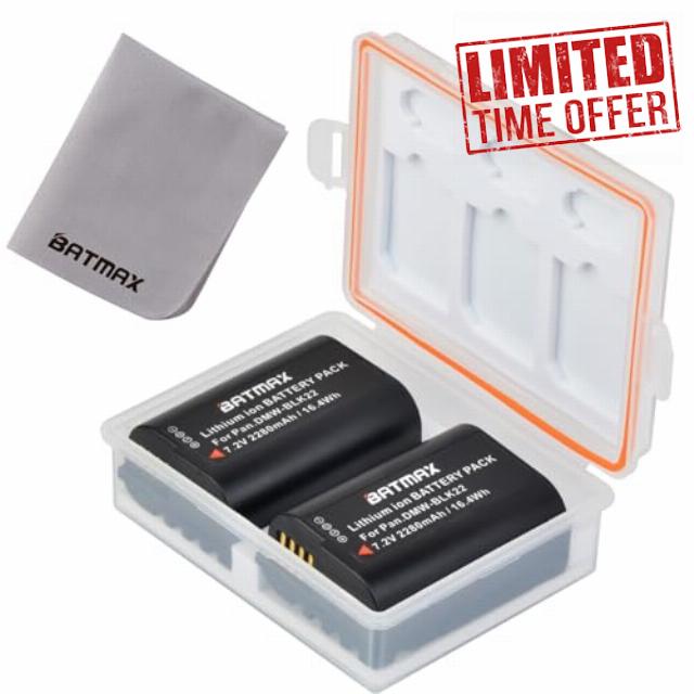 Batmax 2Pcs 2280mah DMW-BLK22 Replacement Battery with Battery Storage Case & Memory Card Case for Panasonic LUMIX DC-S5 DC-SSK DC-G9 DC-GH5 DC-GH5 II DC-GH5S DC-GH6 Camera