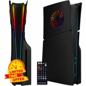 ElitePlay Black PS5 Slim Faceplate with LED Lights Vents Cooling Cover Replacement Plates Shell Matte Black Accessory for Playstation 5 Slim Disc Editio