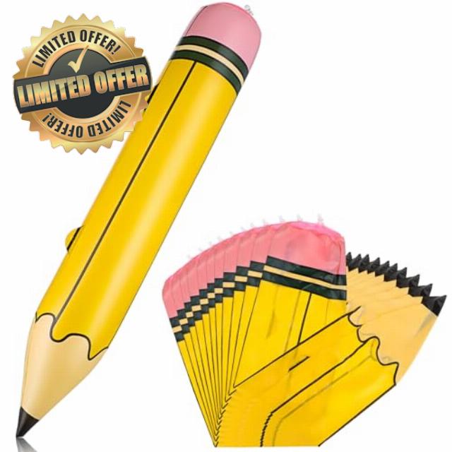 Vaguelly 12 Pcs Inflatable Pencils Jumbo Blow up Pencils Large Inflatable Pencils Decorations Giant Pencils Prop for Kids Party Favors Classroom School Supplies