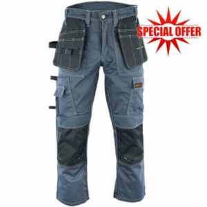 WrightFits Men Pro Builder Work Trousers Black & Grey - Heavy Duty Safety Combat Cargo Pants - Multi Pockets - Knee Pad Pockets - Triple Stitched - Durable Workwear (30W to 42W)