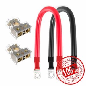 Unifizz 1/0 AWG Battery Cable 0 Gauge Battery Inverter Cables with 3/8 in Lugs Pure Copper Power Inverter Wire Set for Solar Marine Boat RV Car Motorcycle (1FT