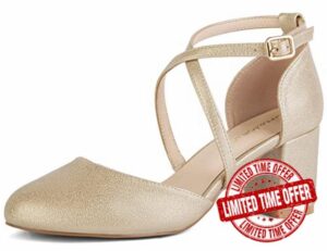 Greatonu Womens Court Shoes Mid Heel Chunky Dress Sandals Ladies Ankle Strap Wedding Party Pumps