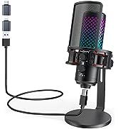 zealsound USB Gaming Microphone kit, RGB Podcast Mic for PC Phone, with Quick Mute, Gain Control,...