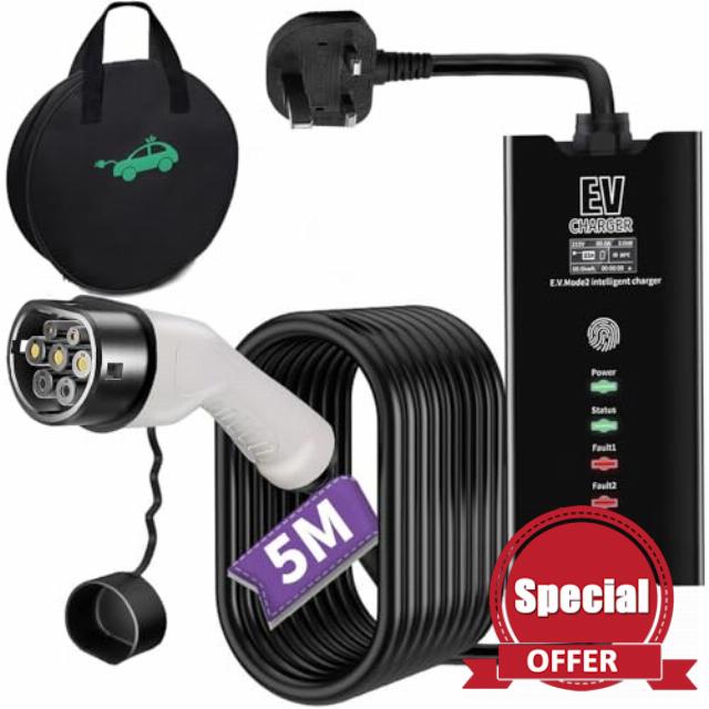 EV Charger Cable Type 2 to 3 Pin Plug 5M