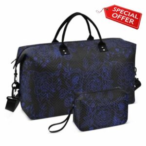 Oversized Travel Duffel Bag for Women Flowers Blue Sports Gym Tote Bag Carry on Bag with Toiletry Bag for Hiking Large Capacity