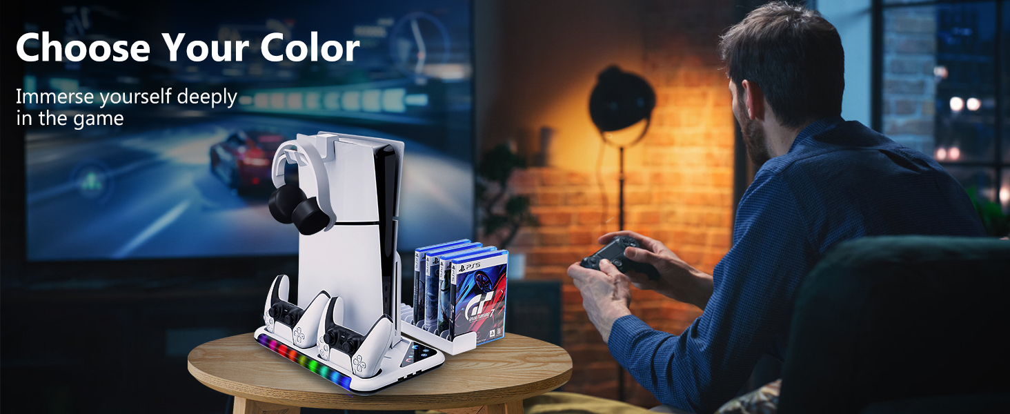 PS5 Slim Stand Cooling Station with Controller Charging Station for Playstation 5 PS5 Accessories