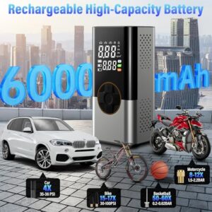 6000mAh Rechargeable 150PSI Fast Filling Digital Tire Inflator with 4 Nozzles
