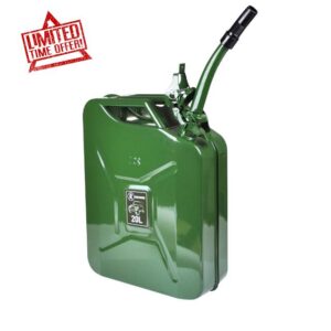 RocwooD Jerry Fuel Can 20 Litre Army Green Metal Gas Diesel Gasoline Petrol Oil Durable Travel 3 Welded Handles Portable Container For Cars Trucks Motorcycle Extension Spout.