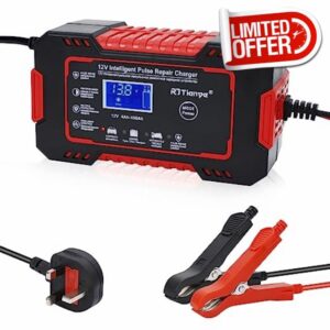 12V 6A Car Battery Charger Automatic Smart Charging Battery Trickle Charger 12V Battery Maintainer with Repair Function Temperature Compensation For Car Motorcycle Lead Acid Batteries (UK Plug)