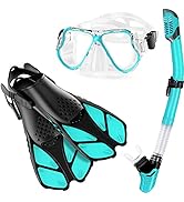 Zenoplige Mask Fins Snorkel Set Adults Men Women, Swim Goggles 180 Panoramic View Anti-Fog Anti-L...