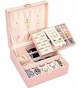 Voova Jewellery Box Organiser for Women Girls, 2 Layers Large Jewelry Storage Case, PU Leather je...