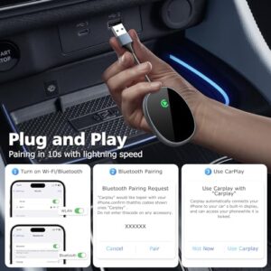 2024 Upgrade with Embedded High-end Chip Plug & Play Wireless CarPlay Dongle Compatible with Cars from 2015 & iPhone iOS 10+