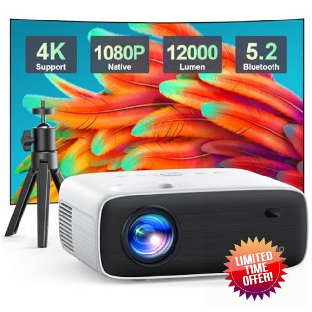 Bluetooth Projector 4K with Tripod