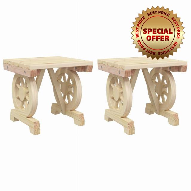 idaXL Garden Footstools 2 pcs - Solid Fir Wood Ottoman/Mini Table