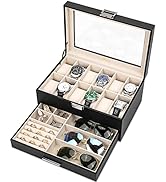 Voova Jewellery Box Organiser for Men Women Girls, Large Watch Display Case, 2 Layer PU Leather J...