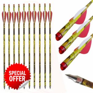 ACCMOS 12 pcs Crossbow Arrows 13.5" 16" 17" 18" 20" Crossbow Bolt ID 7.6mm OD 8.8mm Carbon Arrow 125 grain Tip for Archery Hunting