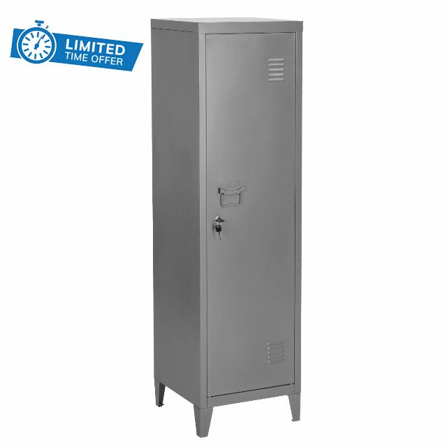 FurnitureR Standing Metal Cabinet 3-Tier Shelves Removable File Storage Organizer with 1 Door