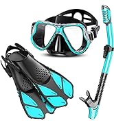 Zenoplige Mask Fins Snorkel Set Adults Men Women, Swim Goggles 180 Panoramic View Anti-Fog Anti-L...