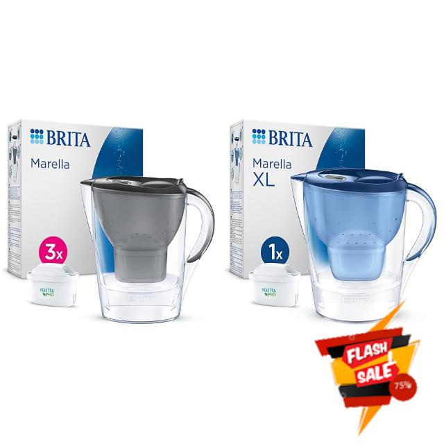 BRITA Marella Water Filter Jug Starter Pack - Graphite (2.4L) incl. 3x MAXTRA PRO All-in-1 cartridge & Marella XL Water Filter Jug Blue (3.5L) incl. 1x MAXTRA PRO All-in-1 cartridge