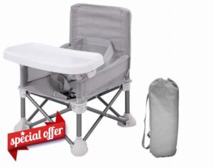 LADIDA Foldable Baby Travel Seat Booster Toddlers Dining Seat Removable Tray with Travel Bag Portable Folding Booster Feeding Chair for Children Toddlers Infants